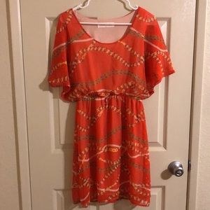 Peaches n Cream Orange Gold Chain Print Dress